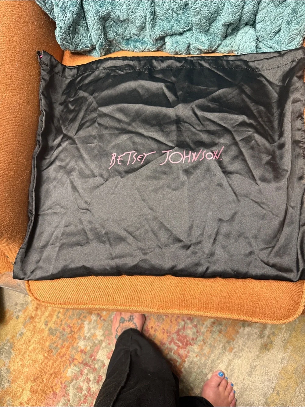 Betsey Johnson Black Dust Bag with Pink Script Logo 21x16.5